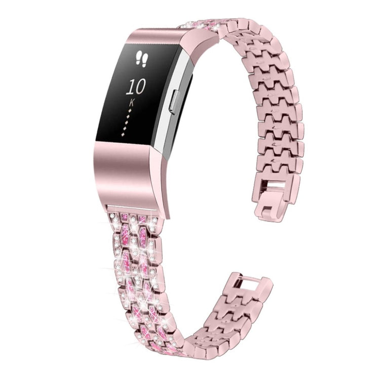 Vildt slidstærk Fitbit Charge 2 Metal og Rhinsten Rem - Pink#serie_3