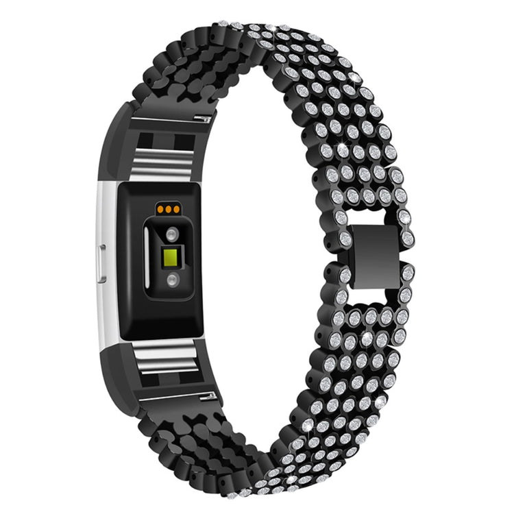 Rigtigt kønt Fitbit Charge 2 Metal og Rhinsten Rem - Sort#serie_1