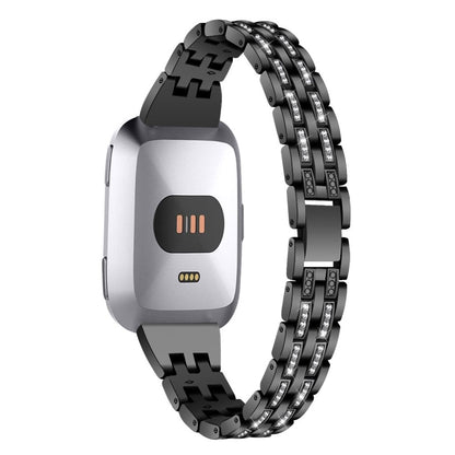 Kønt Fitbit Versa Metal og Rhinsten Rem - Sort#serie_1