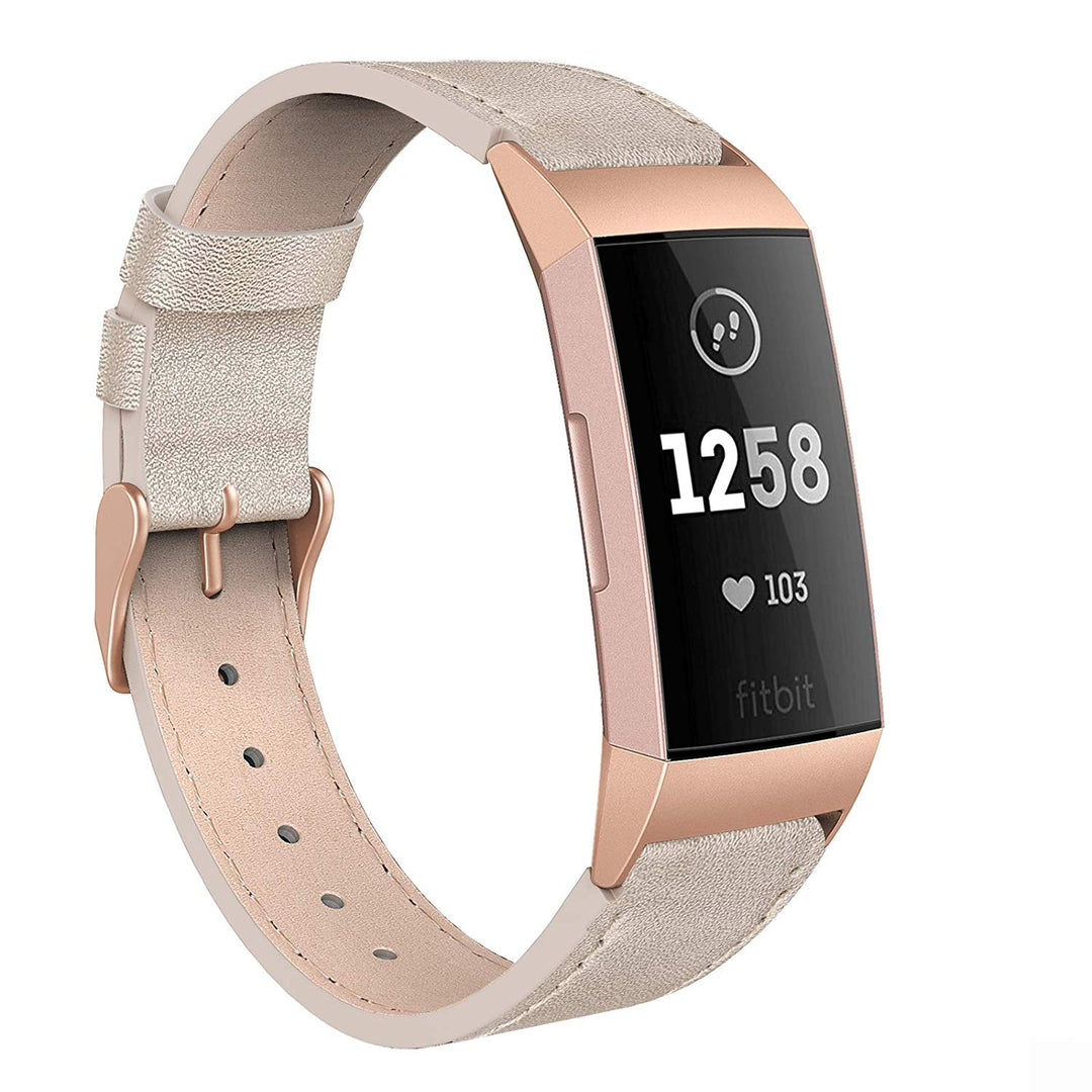 Rigtigt holdbart Fitbit Charge 3 Ægte læder Rem - Beige#serie_3