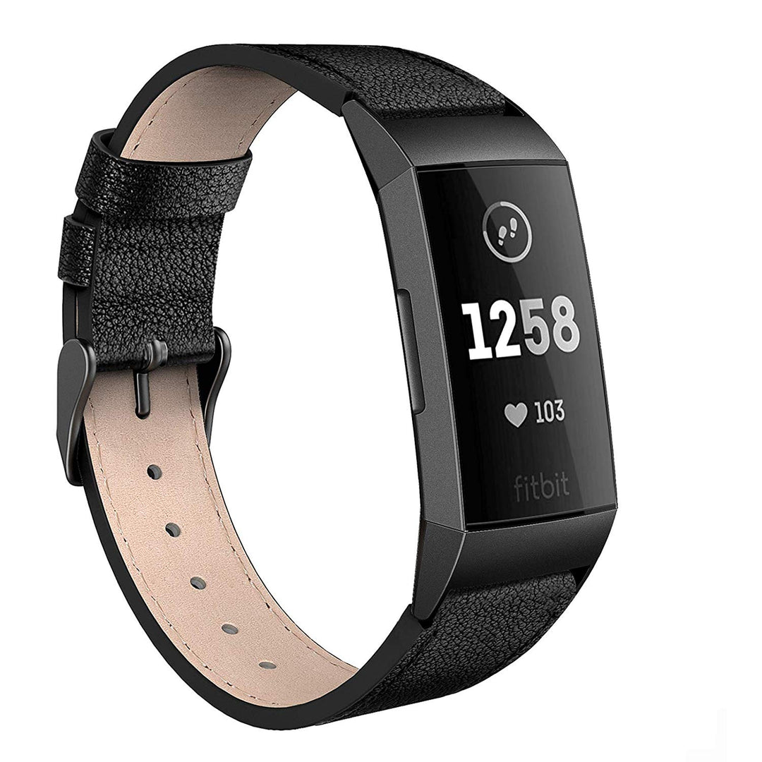 Meget godt Fitbit Charge 3 Ægte læder Rem - Sort#serie_1