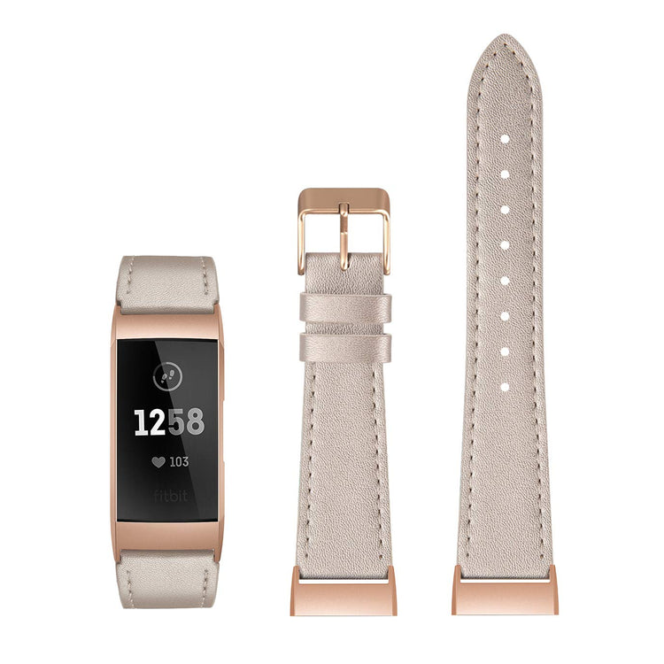 Meget godt Fitbit Charge 3 Ægte læder Rem - Beige#serie_3