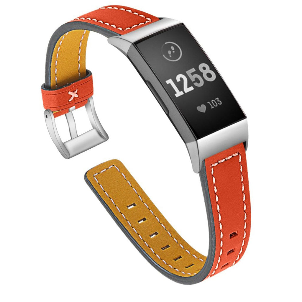 Mega fed Fitbit Charge 3 Ægte læder Rem - Orange#serie_4