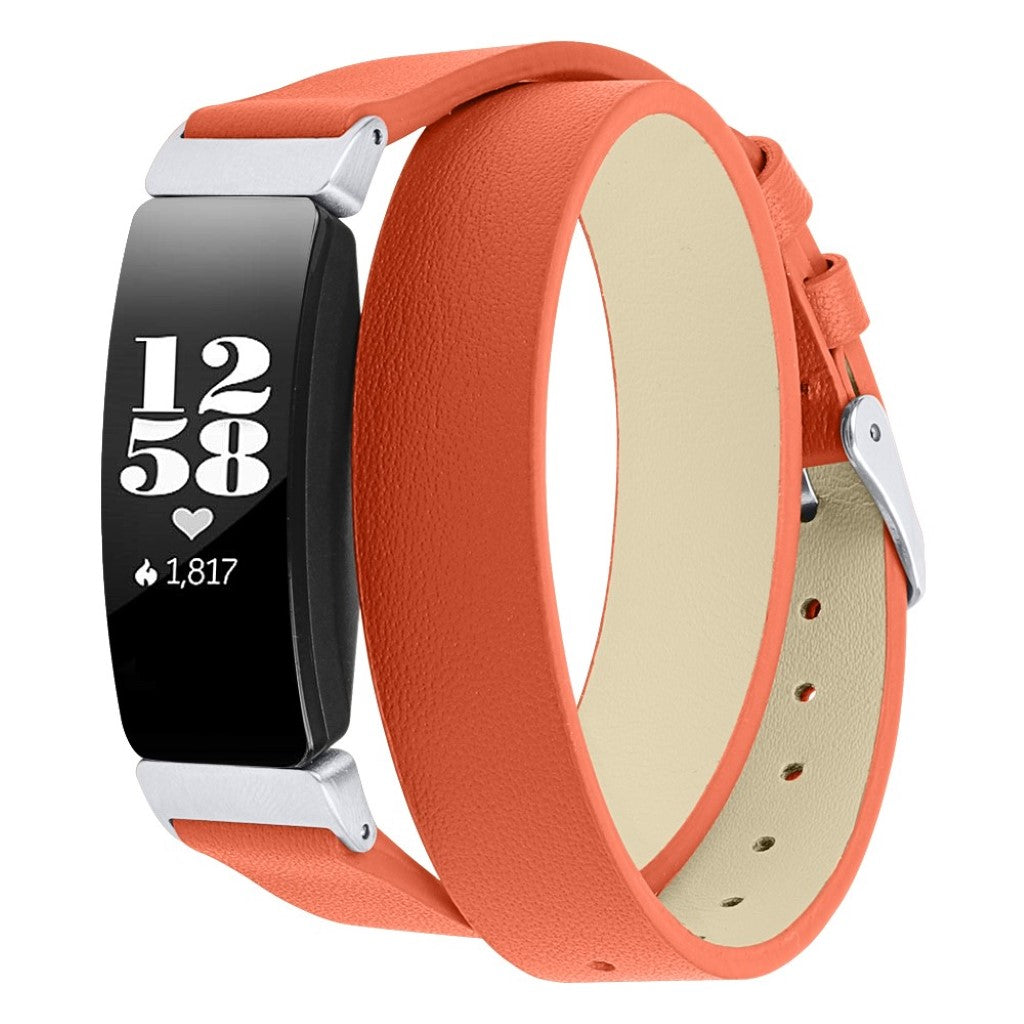 Meget hårdfør Fitbit Inspire Ægte læder Rem - Orange#serie_4