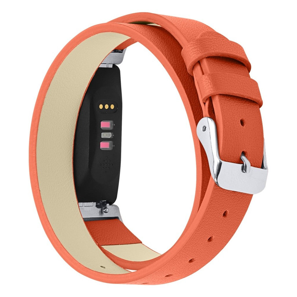 Meget hårdfør Fitbit Inspire Ægte læder Rem - Orange#serie_4