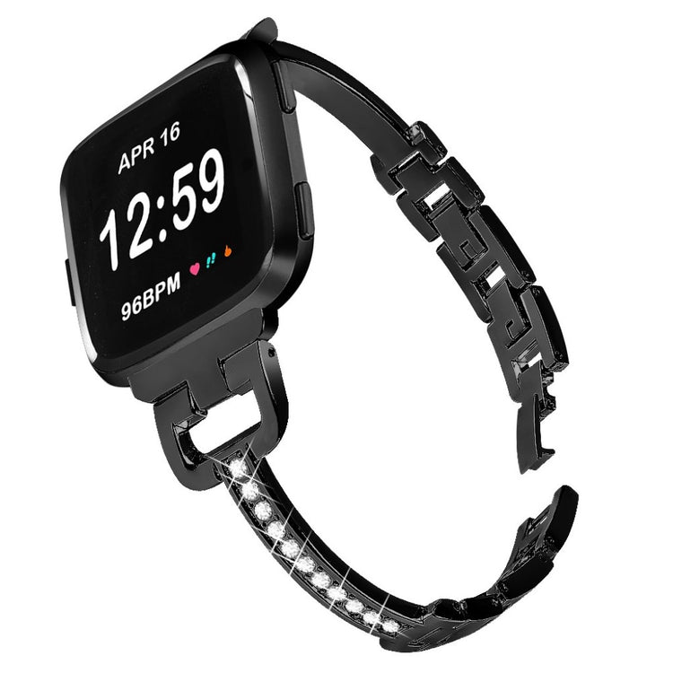 Super fed Fitbit Versa Lite Metal og Rhinsten Rem - Sort#serie_2