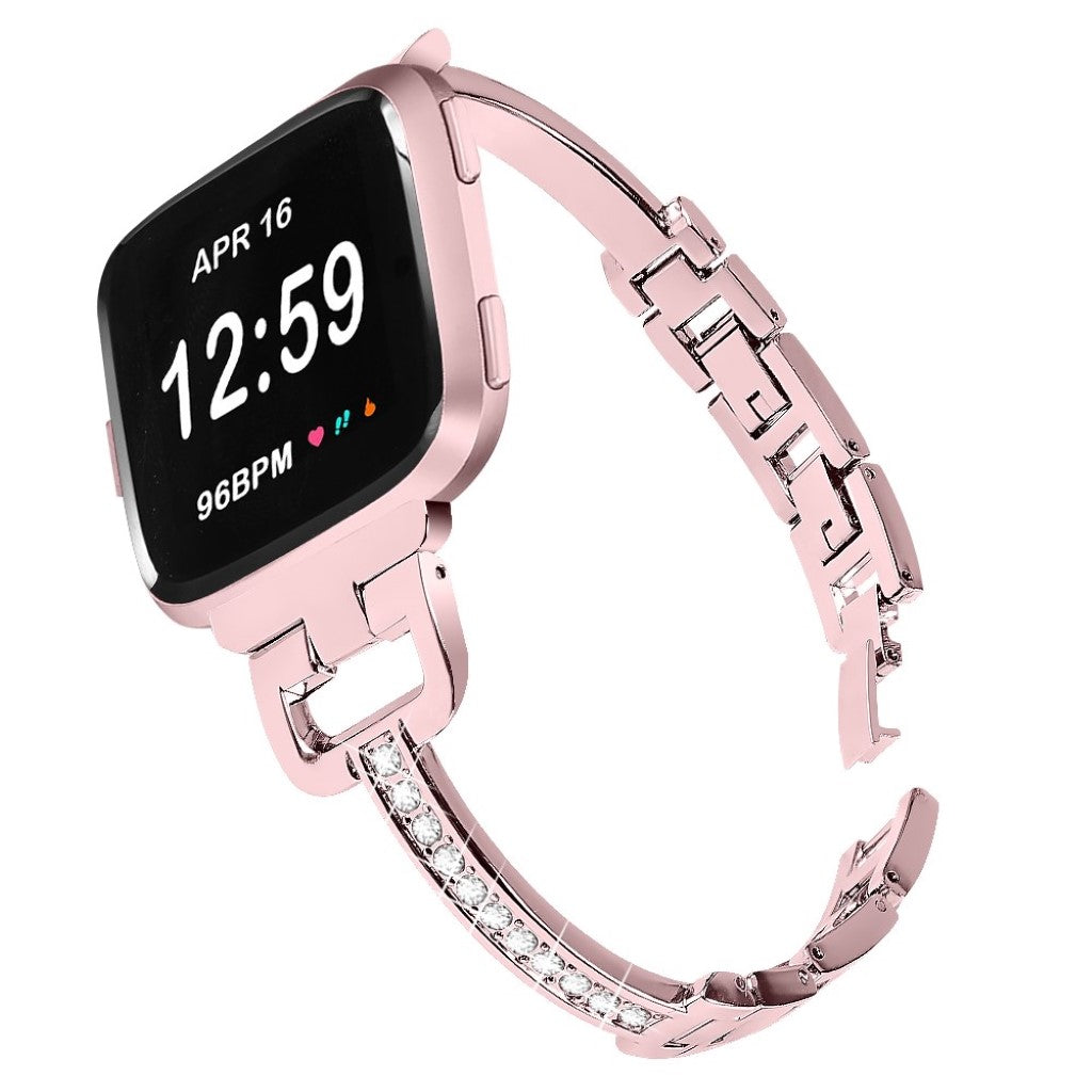 Super fed Fitbit Versa Lite Metal og Rhinsten Rem - Pink#serie_4