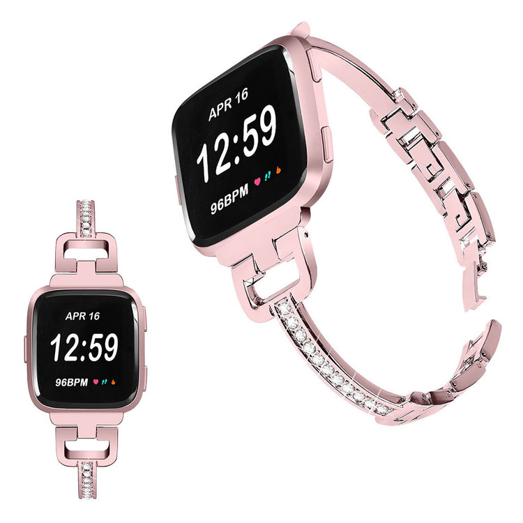 Super fed Fitbit Versa Lite Metal og Rhinsten Rem - Pink#serie_4