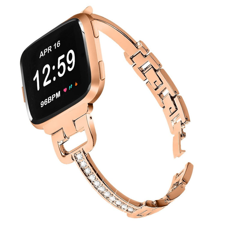 Super fed Fitbit Versa Lite Metal og Rhinsten Rem - Guld#serie_5