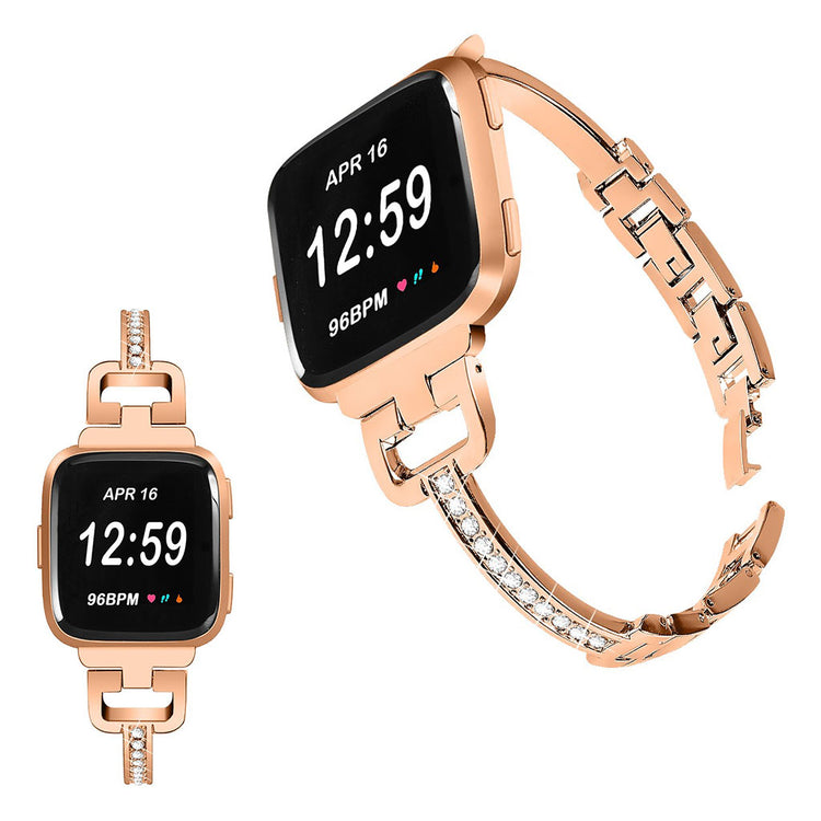 Super fed Fitbit Versa Lite Metal og Rhinsten Rem - Guld#serie_5