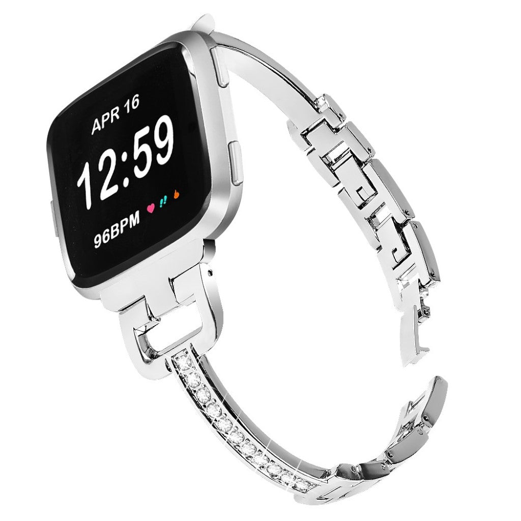 Super fed Fitbit Versa Lite Metal og Rhinsten Rem - Sølv#serie_6