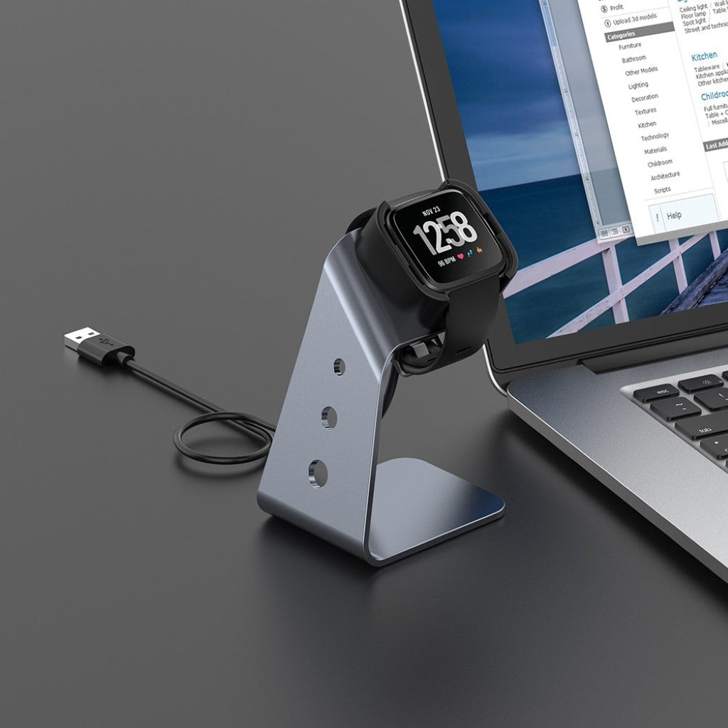 Metal Fitbit Versa Lite Ladestation - Sølv#serie_1