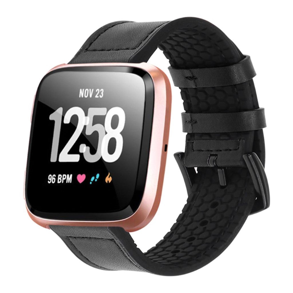  Fitbit Versa 2 / Fitbit Versa Lite Kunstlæder og Silikone Rem - Sort#serie_2