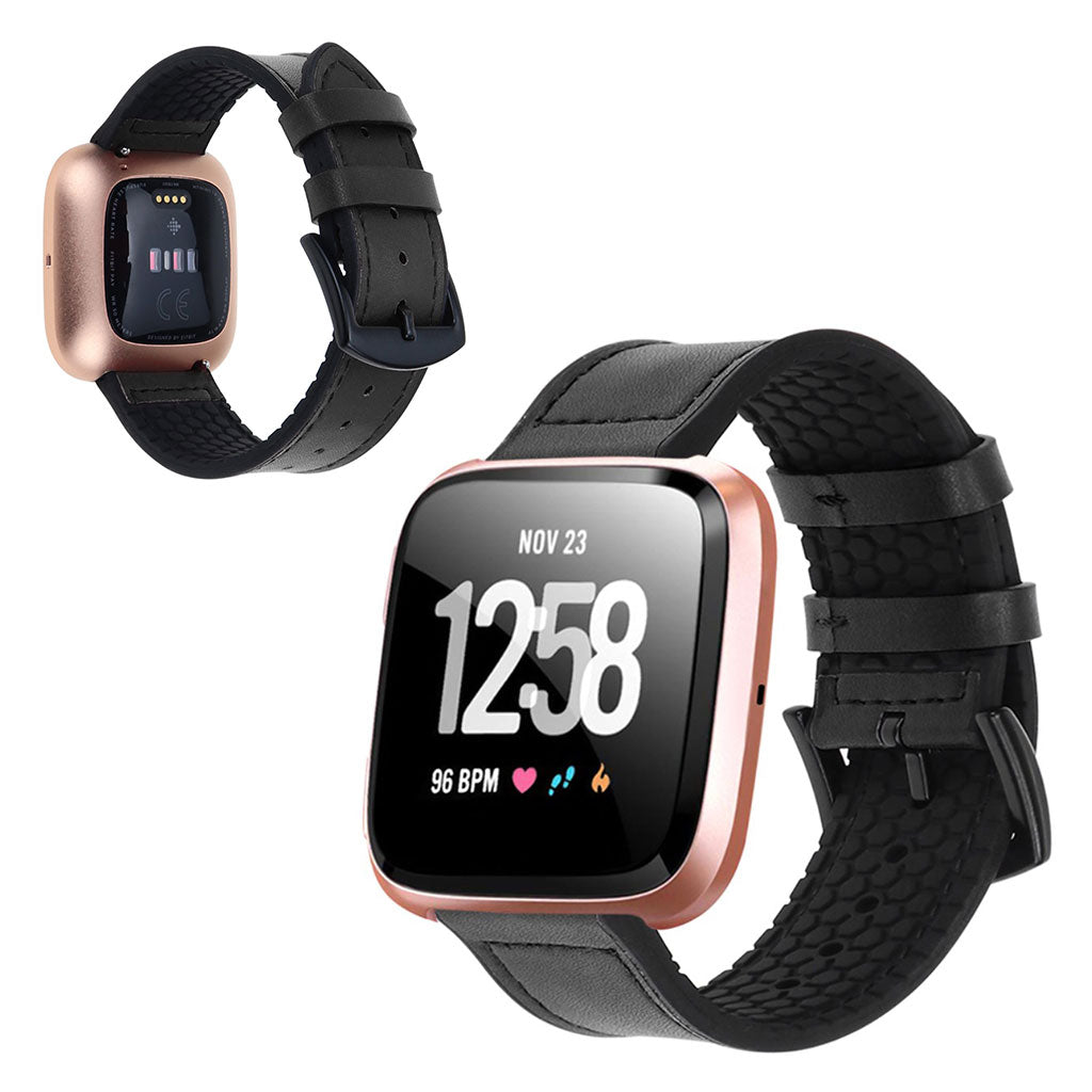  Fitbit Versa 2 / Fitbit Versa Lite Kunstlæder og Silikone Rem - Sort#serie_2