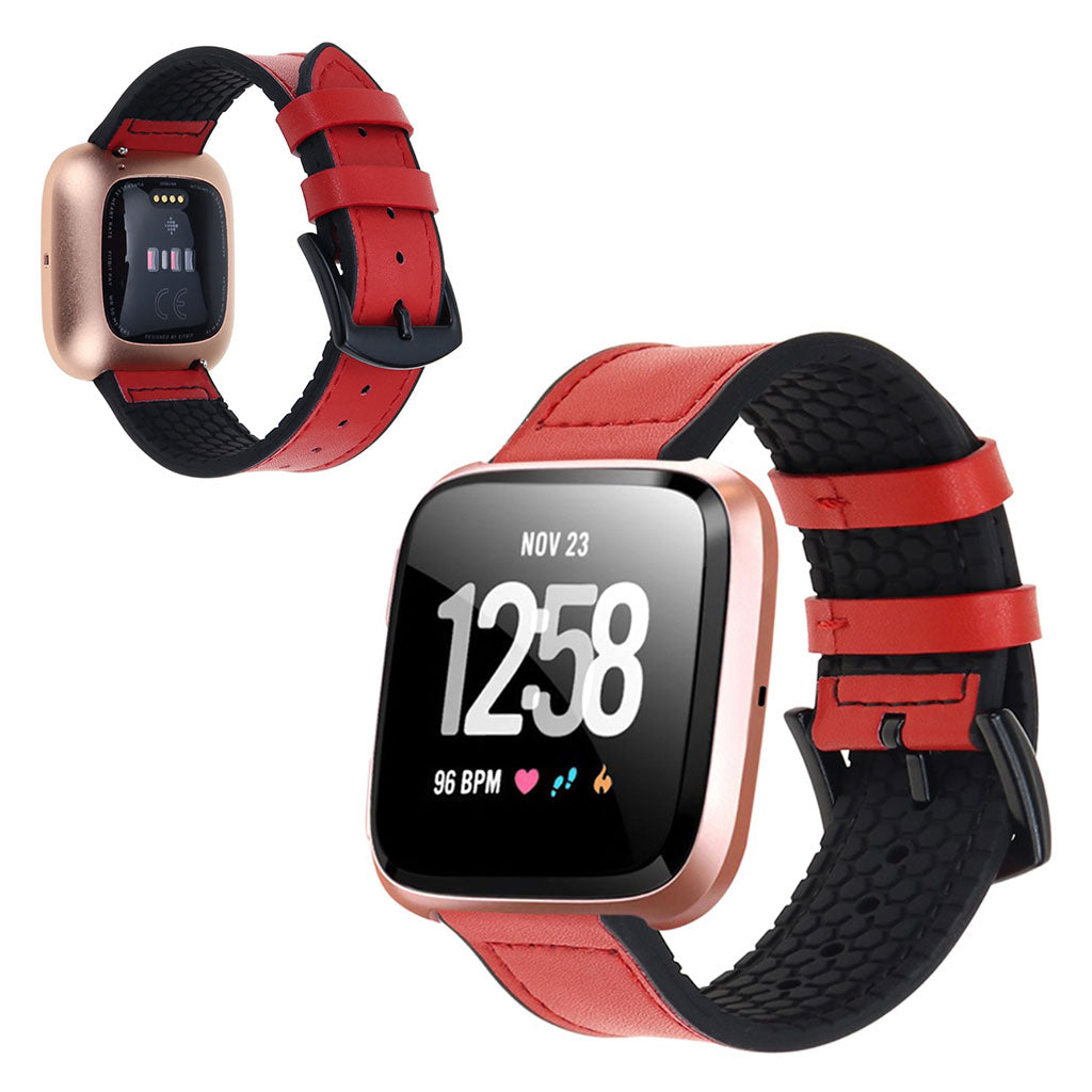  Fitbit Versa 2 / Fitbit Versa Lite Kunstlæder og Silikone Rem - Rød#serie_3