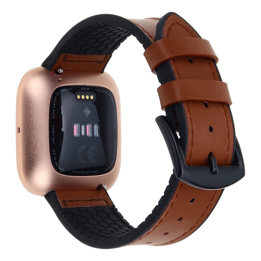  Fitbit Versa 2 / Fitbit Versa Lite Kunstlæder og Silikone Rem - Brun#serie_6