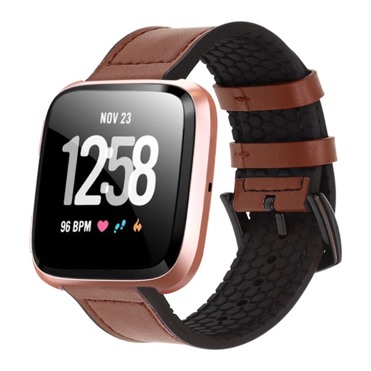  Fitbit Versa 2 / Fitbit Versa Lite Kunstlæder og Silikone Rem - Brun#serie_6