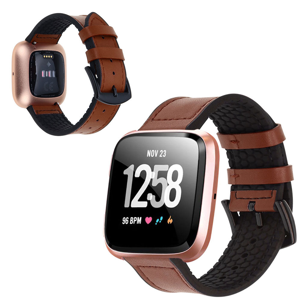  Fitbit Versa 2 / Fitbit Versa Lite Kunstlæder og Silikone Rem - Brun#serie_6