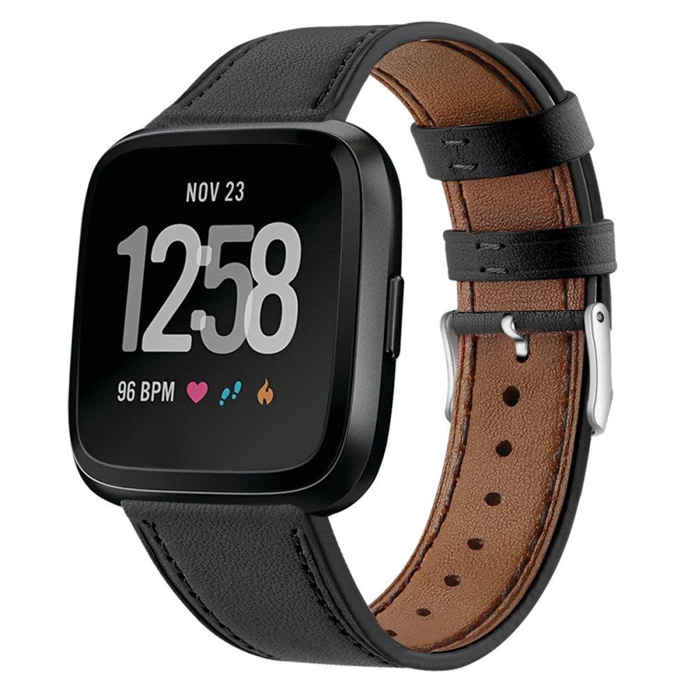 Elegant Fitbit Versa 2 / Fitbit Versa Lite Ægte læder Urrem - Sort#serie_3