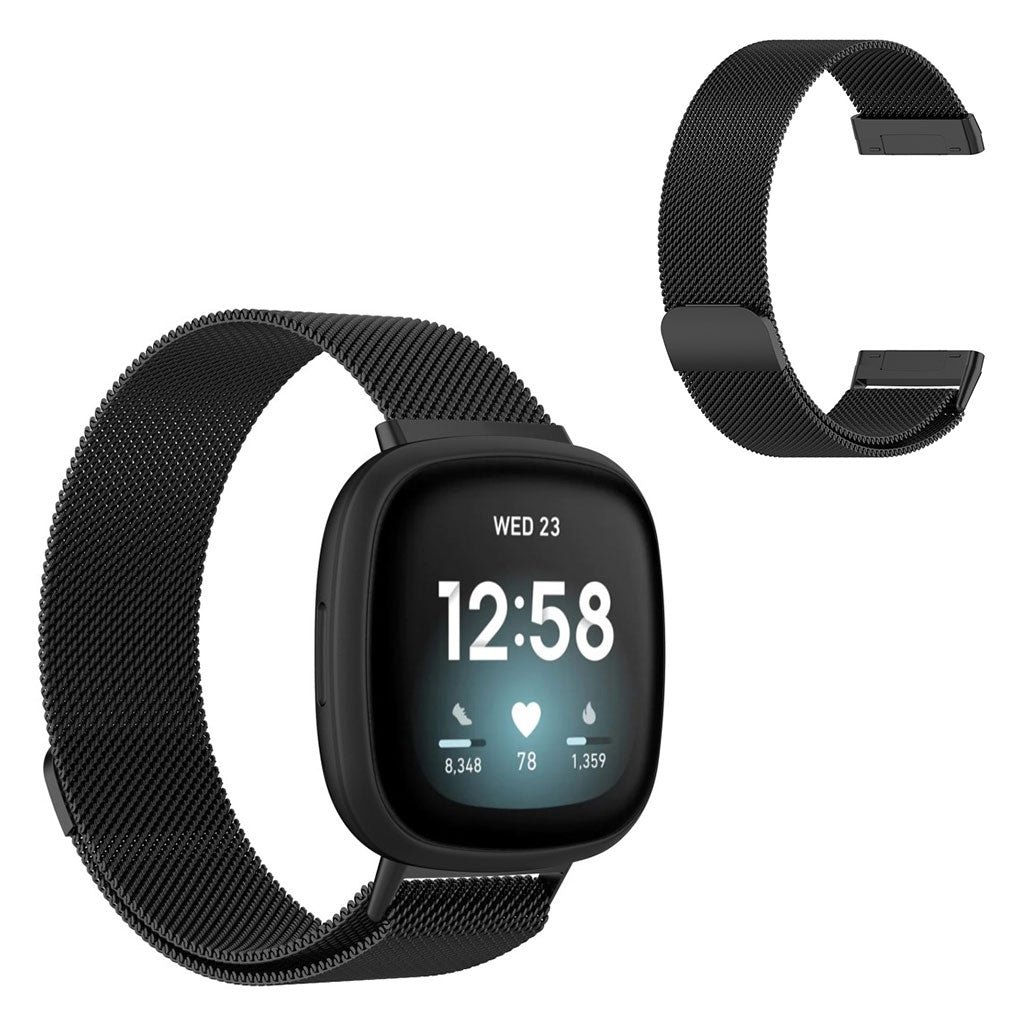 Super fint Fitbit Versa 3 / Fitbit Sense Metal Rem - Størrelse: S - Sort#serie_1