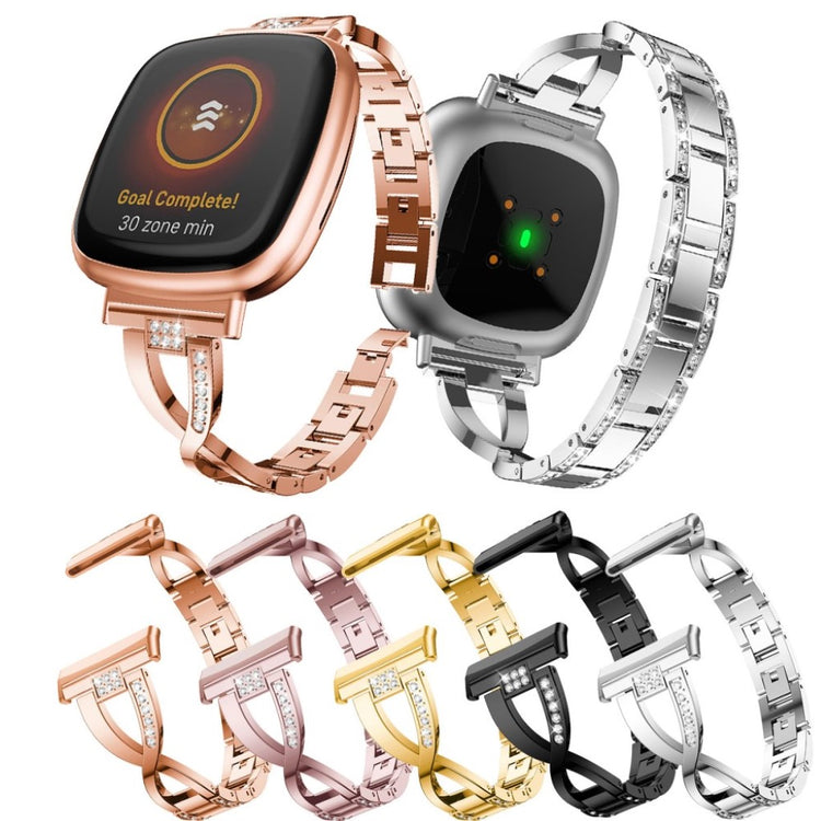 Smuk Fitbit Versa 3 / Fitbit Sense Metal og Rhinsten Rem - Sort#serie_1