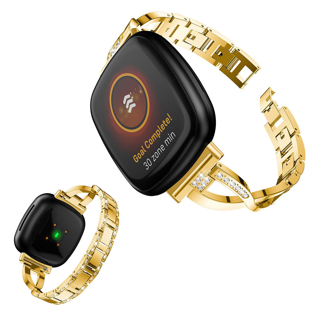 Smuk Fitbit Versa 3 / Fitbit Sense Metal og Rhinsten Rem - Guld#serie_5