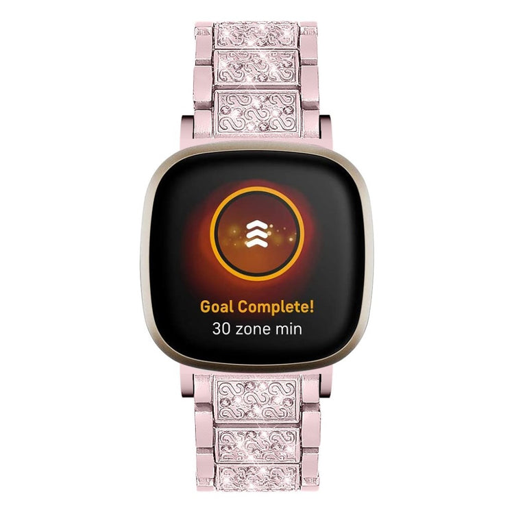 Stilren Fitbit Versa 3 / Fitbit Sense Metal og Rhinsten Rem - Pink#serie_3