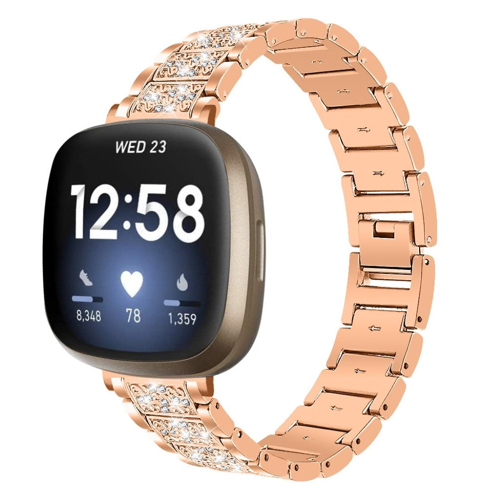 Stilren Fitbit Versa 3 / Fitbit Sense Metal og Rhinsten Rem - Pink#serie_4