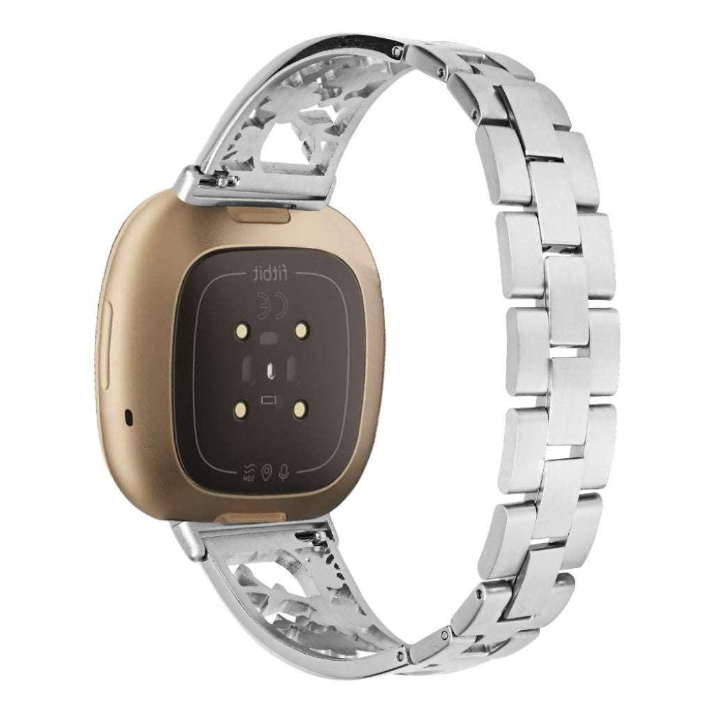 Skøn Fitbit Versa 3 / Fitbit Sense Metal og Rhinsten Rem - Sølv#serie_022