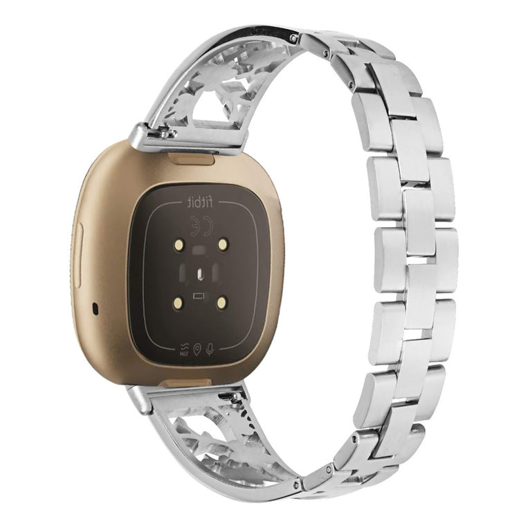 Skøn Fitbit Versa 3 / Fitbit Sense Metal og Rhinsten Rem - Sølv#serie_022