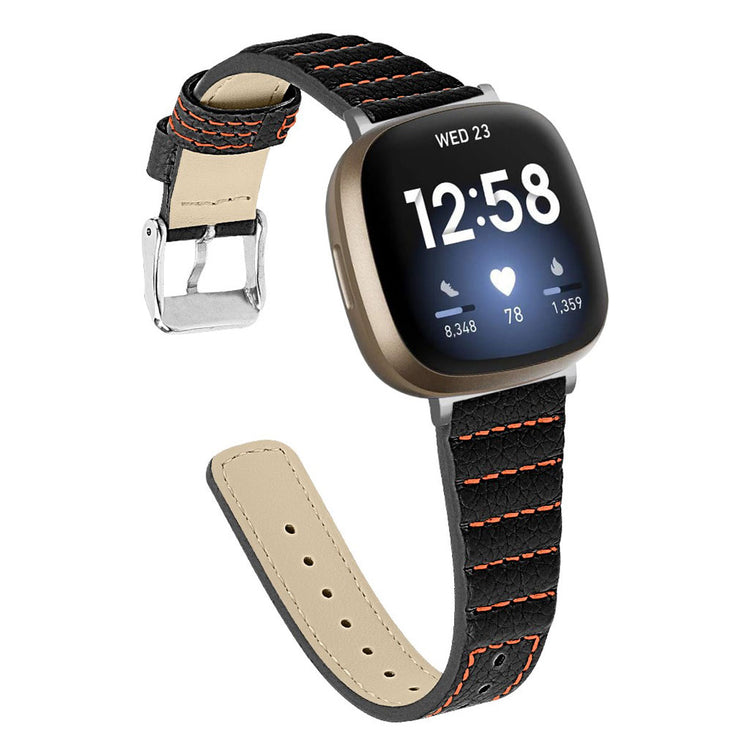 Meget flot Fitbit Versa 3 / Fitbit Sense Ægte læder Rem - Sort#serie_1