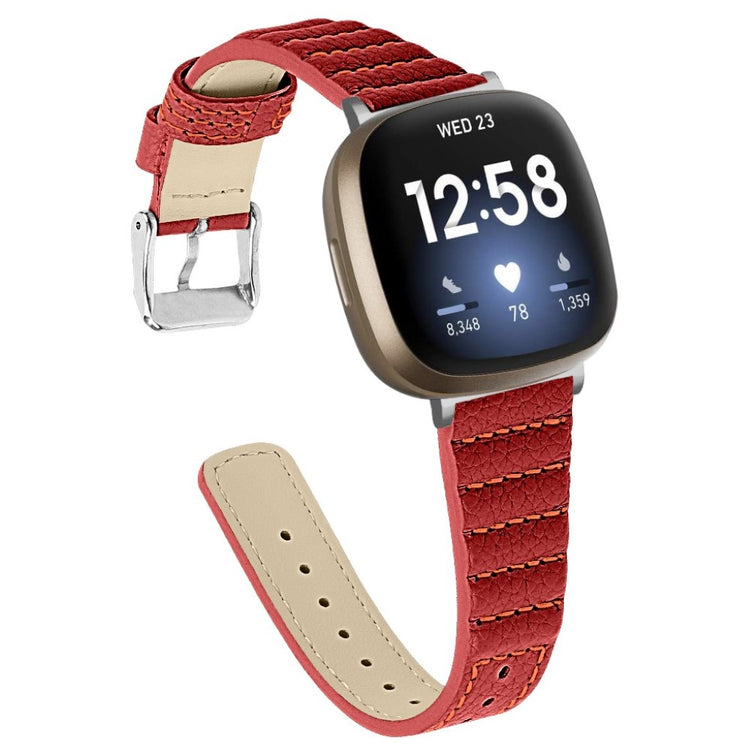 Meget flot Fitbit Versa 3 / Fitbit Sense Ægte læder Rem - Rød#serie_3