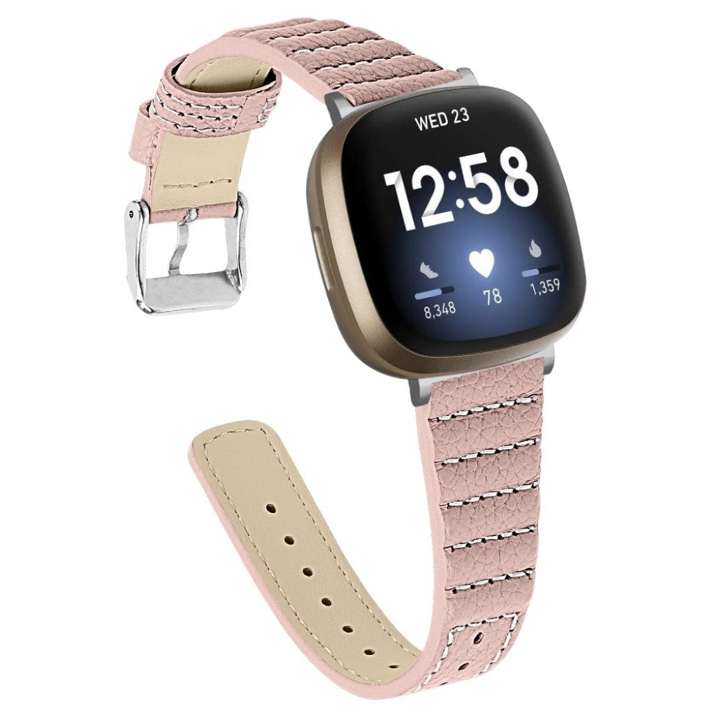 Meget flot Fitbit Versa 3 / Fitbit Sense Ægte læder Rem - Pink#serie_4