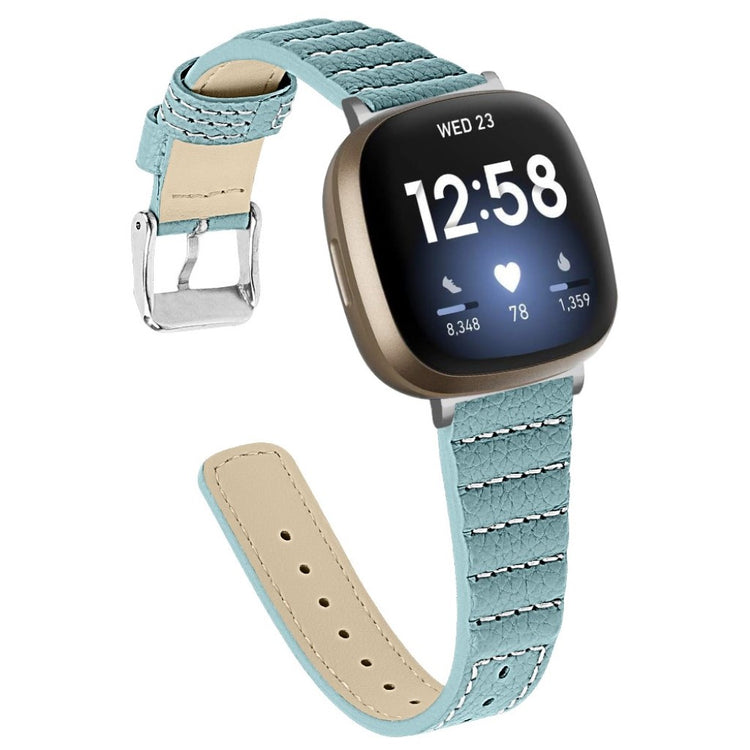 Meget flot Fitbit Versa 3 / Fitbit Sense Ægte læder Rem - Grøn#serie_5