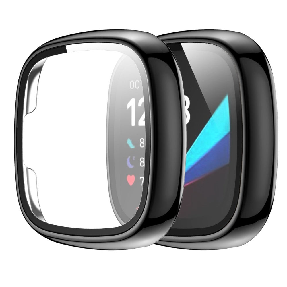 Vildt Godt Fitbit Versa 3 Cover med Skærmbeskytter i Plastik og Hærdet Glas - Sort#serie_2