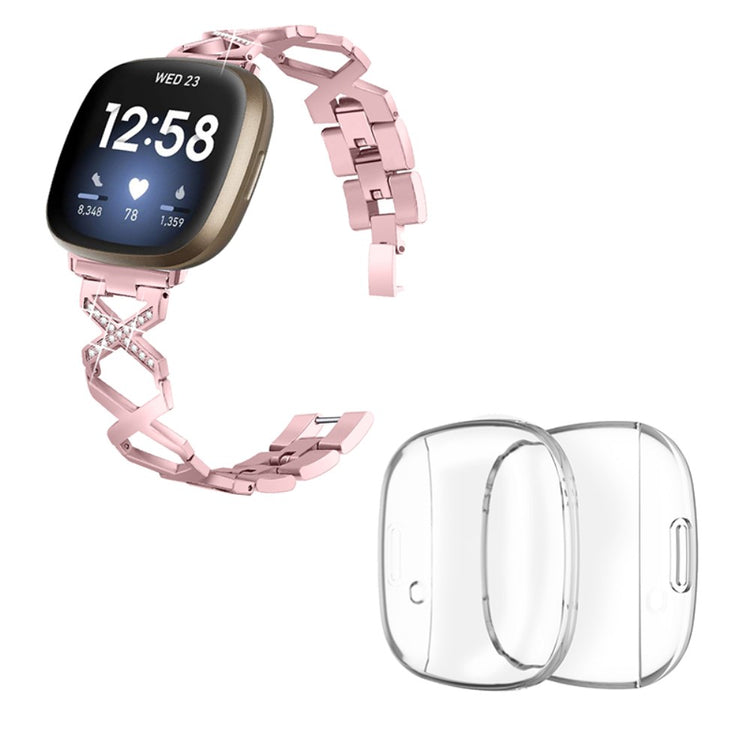 Fitbit Sense / Fitbit Versa 3 Metal Rem med Cover - Pink#serie_3