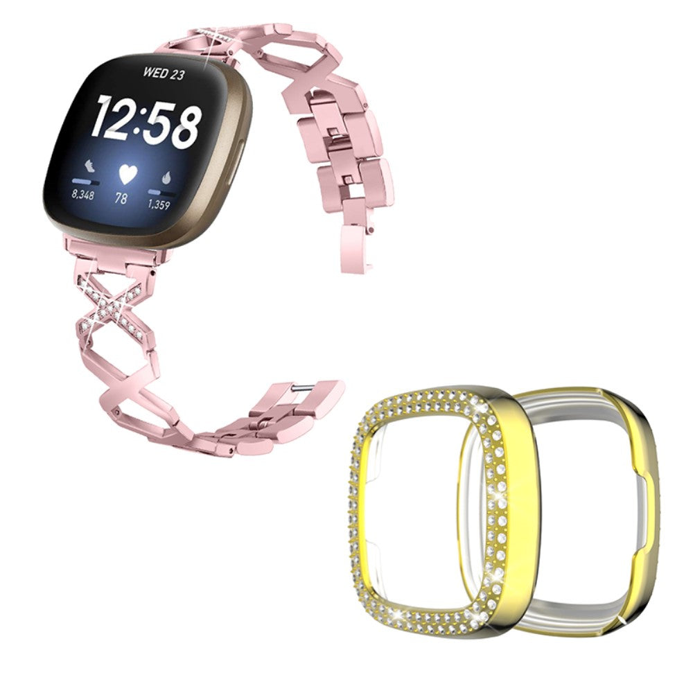 Fitbit Sense / Fitbit Versa 3 Metal Rem med Cover - Pink#serie_3
