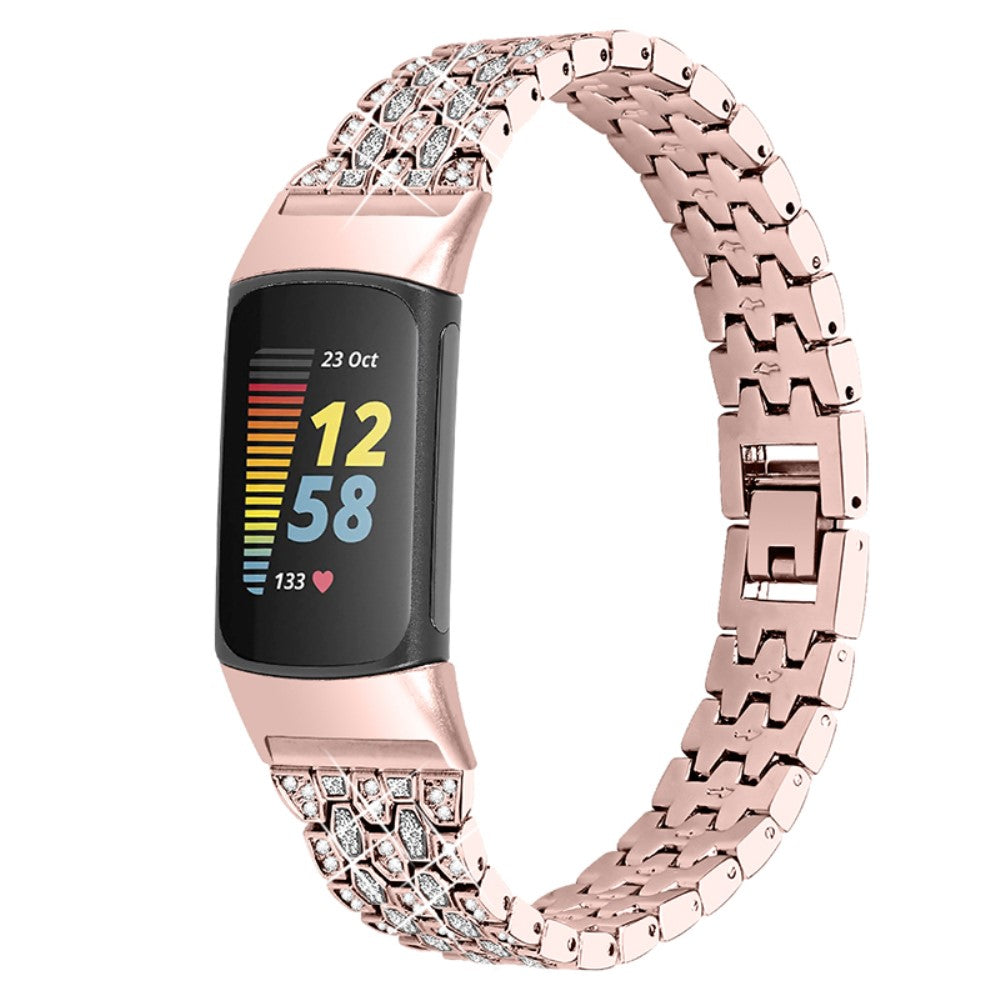 Mega fint Fitbit Charge 5 Metal og Rhinsten Rem - Pink#serie_1