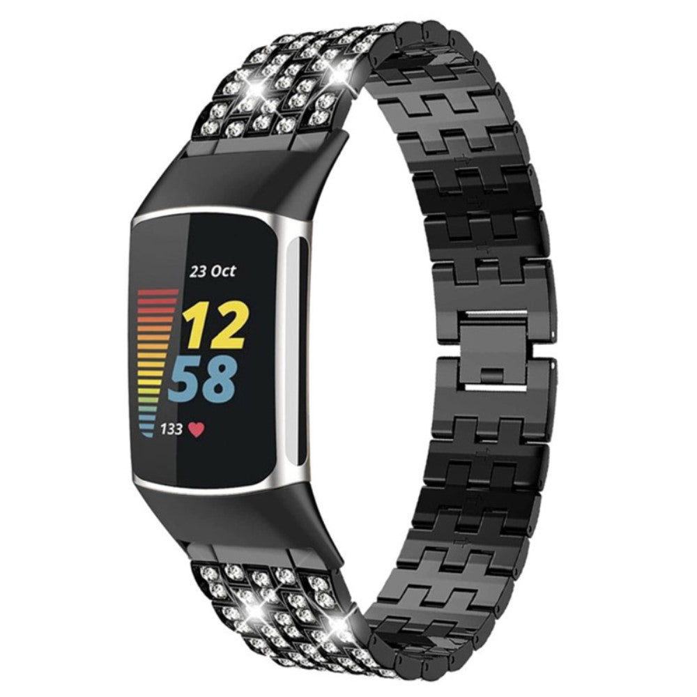 Helt vildt smuk Fitbit Charge 5 Metal og Rhinsten Rem - Sort#serie_1