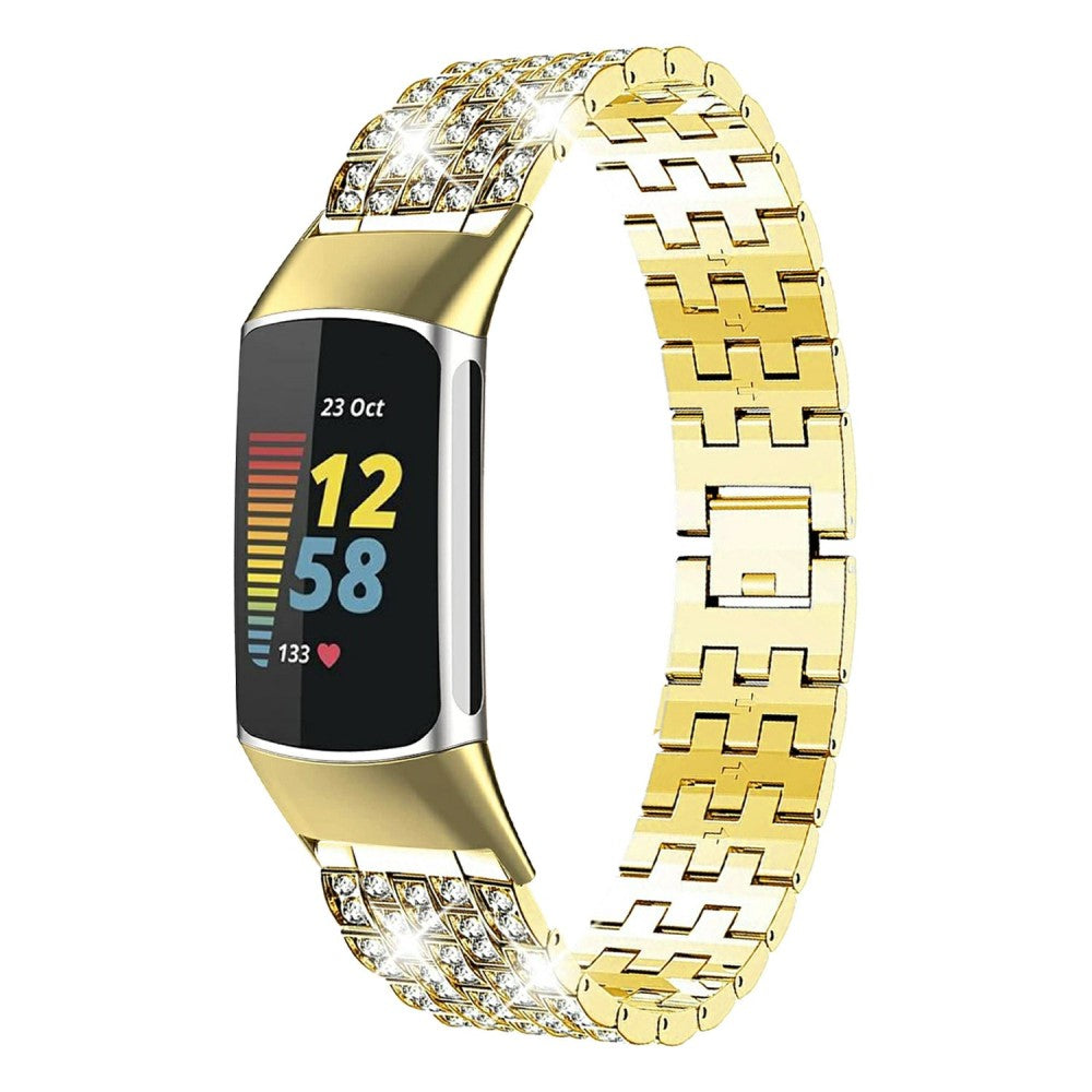 Helt vildt smuk Fitbit Charge 5 Metal og Rhinsten Rem - Guld#serie_2