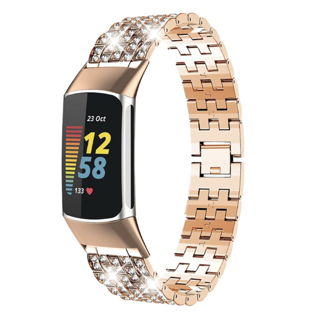 Helt vildt smuk Fitbit Charge 5 Metal og Rhinsten Rem - Pink#serie_3