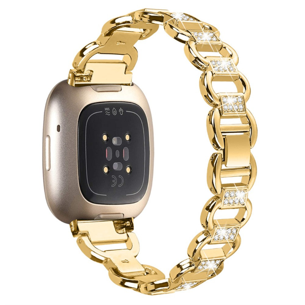 Solid Fitbit Versa 4 / Fitbit Versa 3 Metal og Rhinsten Rem - Guld#serie_2