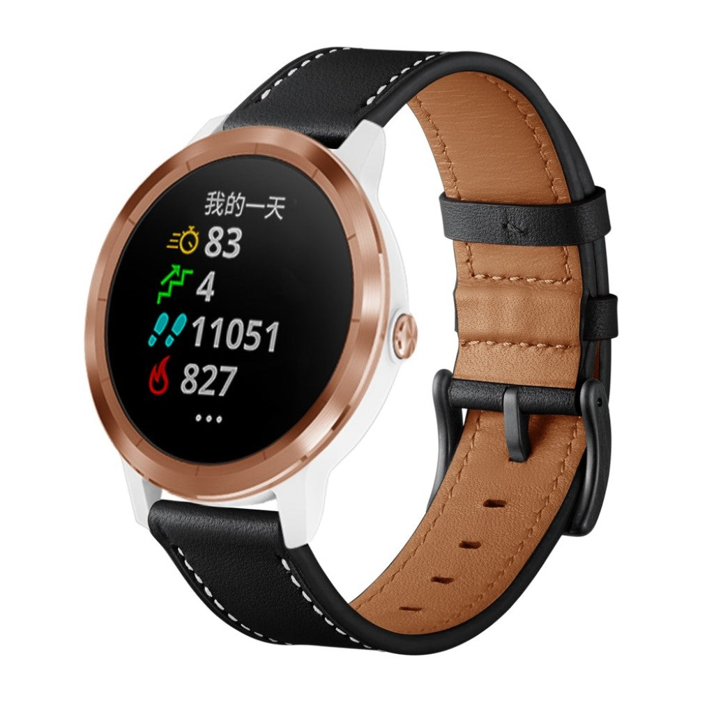 Fed Garmin Vivoactive 3 / Garmin Vivomove HR Ægte læder Rem - Sort#serie_2