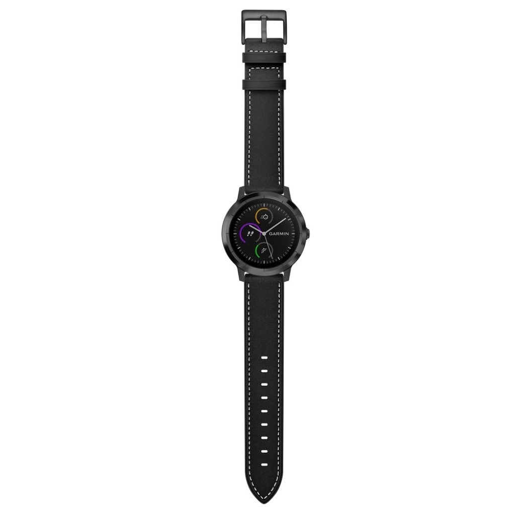 Fed Garmin Vivoactive 3 / Garmin Vivomove HR Ægte læder Rem - Sort#serie_2