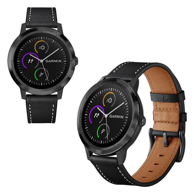 Fed Garmin Vivoactive 3 / Garmin Vivomove HR Ægte læder Rem - Sort#serie_2