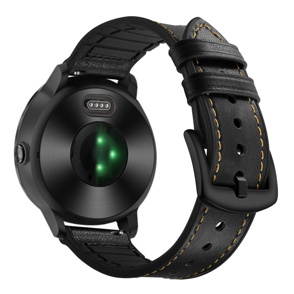 Fed Garmin Vivoactive 3 / Garmin Vivomove HR Ægte læder Rem - Sort#serie_1