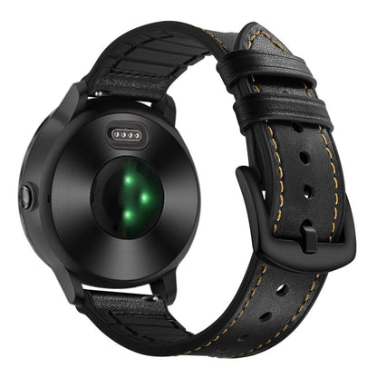 Fed Garmin Vivoactive 3 / Garmin Vivomove HR Ægte læder Rem - Sort#serie_1