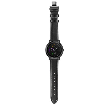 Fed Garmin Vivoactive 3 / Garmin Vivomove HR Ægte læder Rem - Sort#serie_1