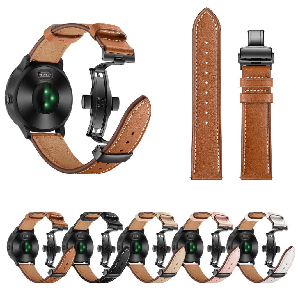Fed Garmin Vivoactive 3 / Garmin Vivomove HR Ægte læder Rem - Sort#serie_1