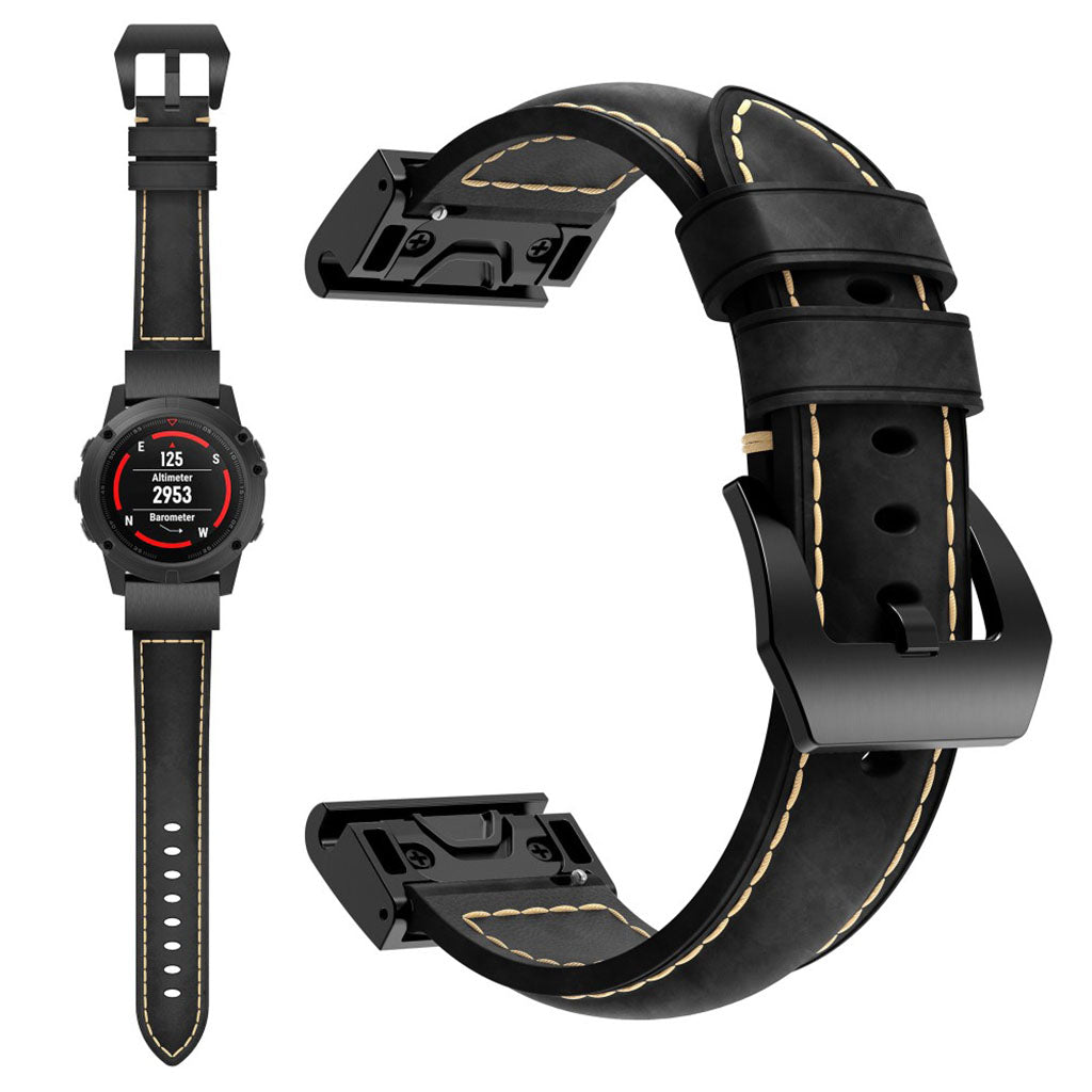 Vildt fint Garmin Fenix 5 Ægte læder Rem - Sort#serie_1